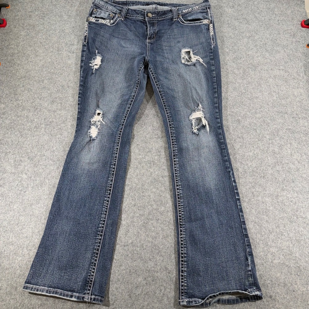 ZCO Jeans Womens Bootcut Distressed Medium Wash Embroidered Flap Pocket Denim 34